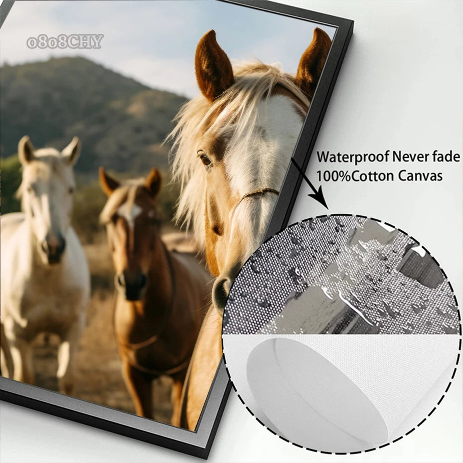 Horse Wall Art Posters Horse Running Canvas Art Print Painting Beautiful Horses Pictures for Modern Home Living Room Decoration