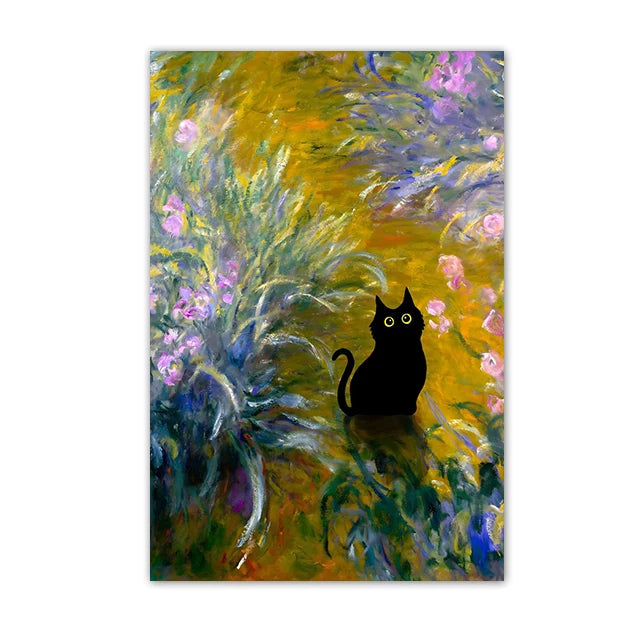 Funny Black Cat Wall Art Van Gogh Starry Night Poster Abstract Famous Reproduction Canvas Painting Aesthetic Room Home Decor