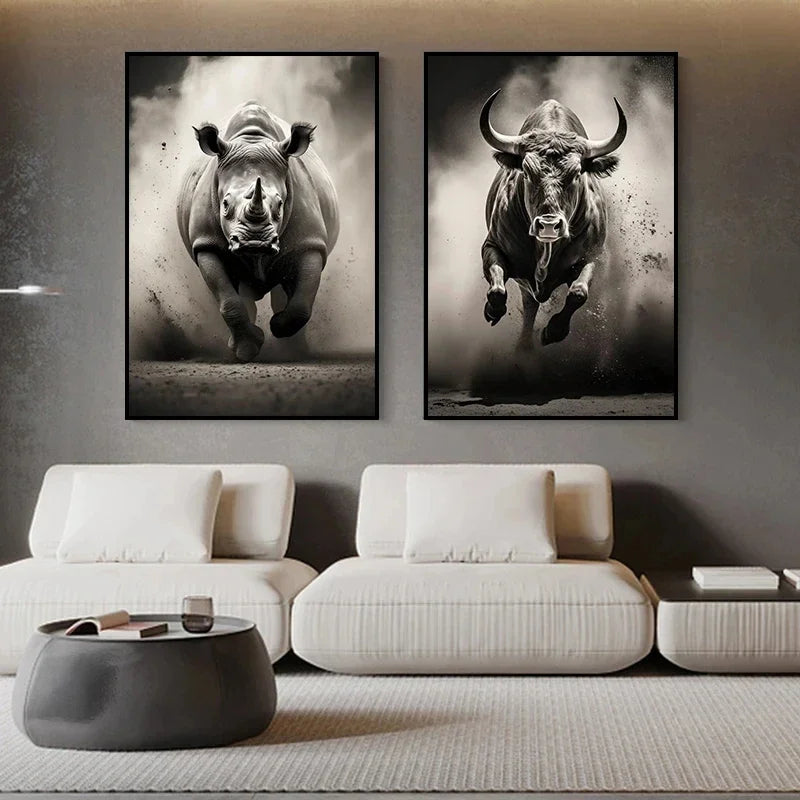 Animals Black and White Poster Prints Tiger Elephant Deer Cheetah Bull Horse Canvas Painting Wall Art Living Room Home Decor
