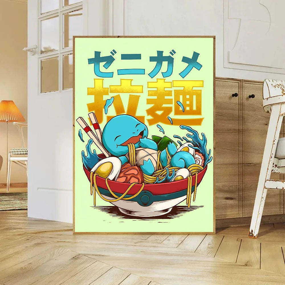 Miniso Anime P-Pokemon Poster Self-adhesive Art Waterproof Paper Sticker Coffee House Bar Room Wall Decor