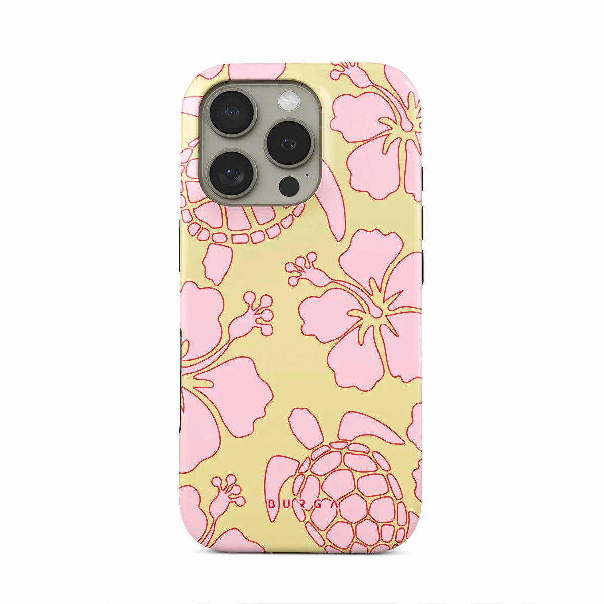 Pink Turtle Flowers BURGA Phone Case for iPhone 16 15 14 13 12 11 X XS XR XSMAX 7 8 Pro Max Plus Luxury Double-layer Back Cover