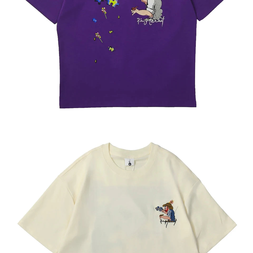 Embroidered short sleeved T-shirt Men's 2025 New Summer trend Jigsaw print loose Tee Casual versatile tops clothing