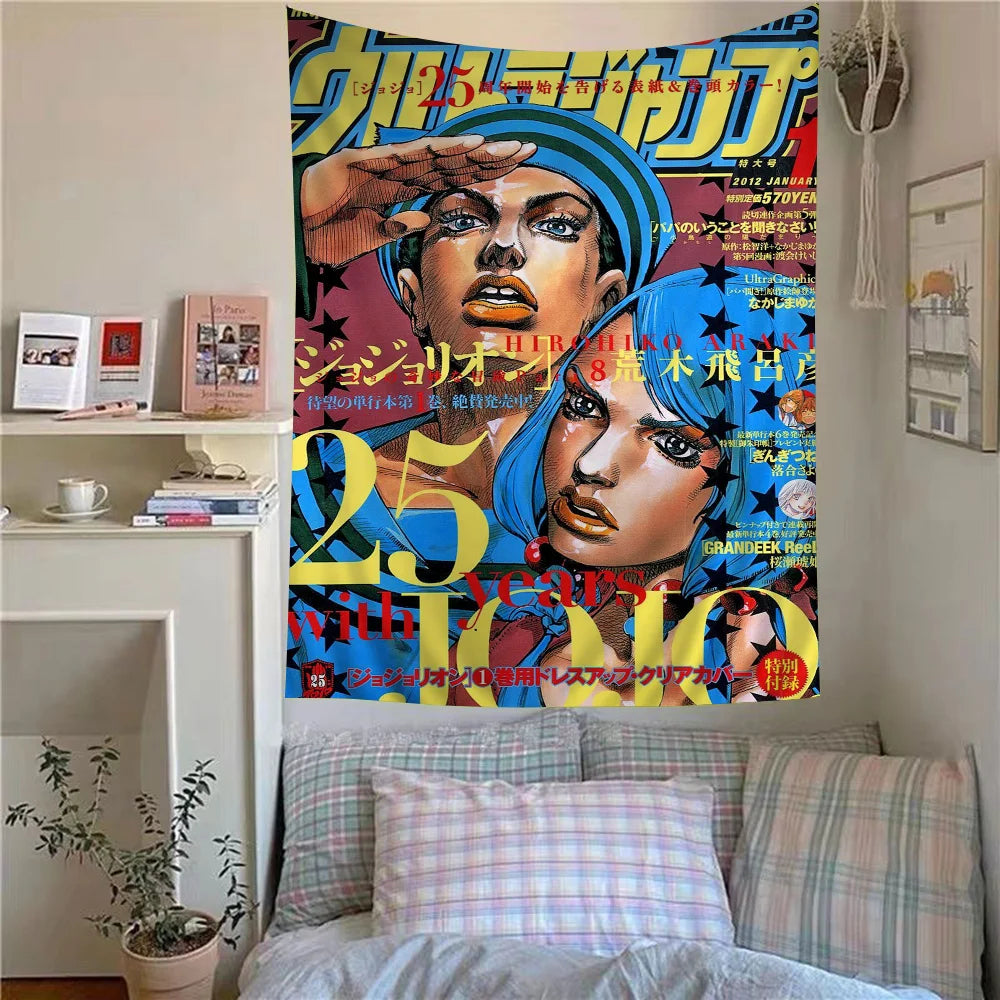 Anime JoJo Bizarre Adventure Retro Anime Tapestry Hippie Flower Wall Carpets Dorm Decor Wall Hanging Home Decor