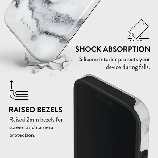 White Winter Classy BURGA Marble Phone Case for iPhone 16 15 14 13 12 11 X XS XR XSMAX 7 8 Pro Max Plus Double-layer Back Cover