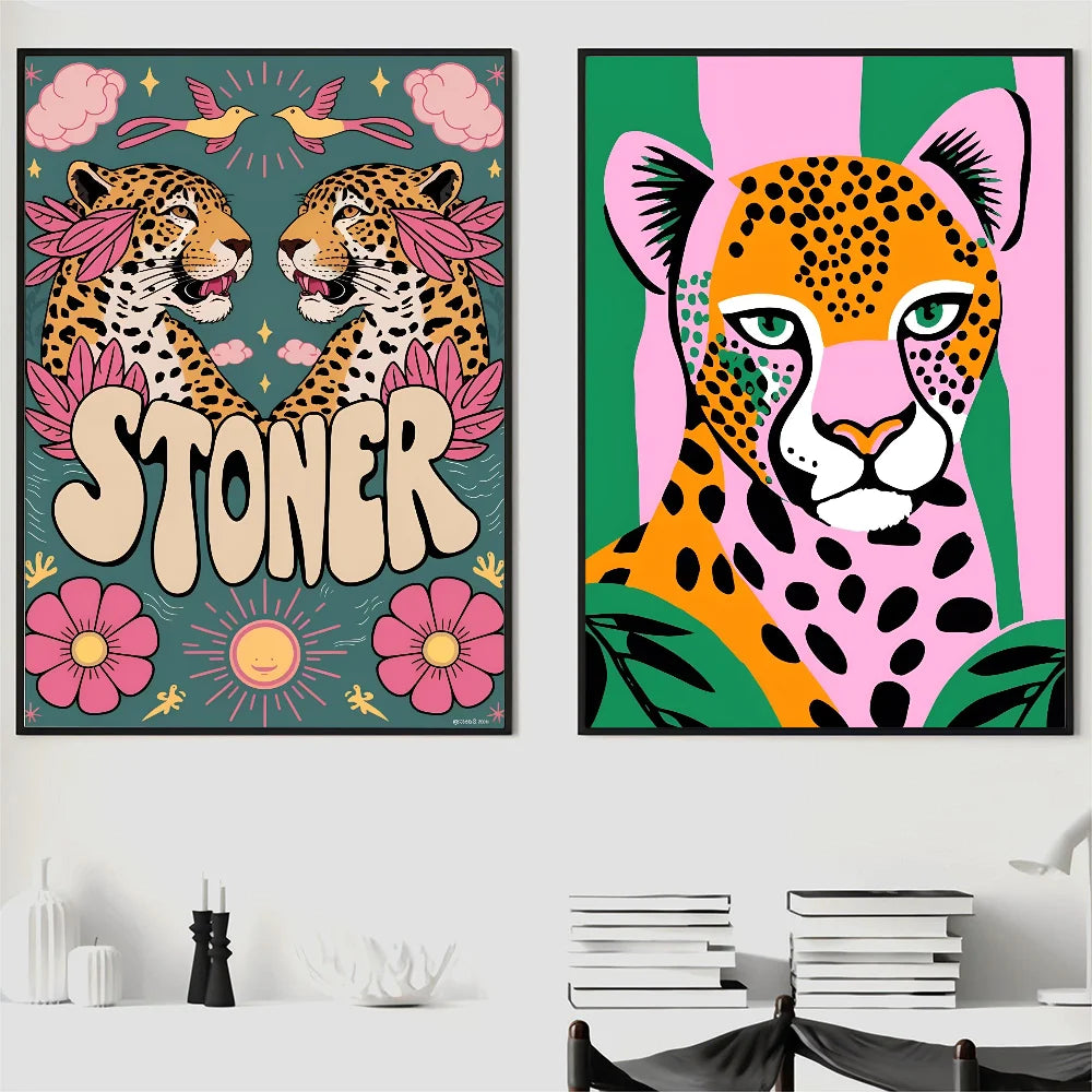 Wild Leopard Tiger Vase Flower Poster Poster Paper Print Home Living Room Bedroom Entrance Bar Cafe Art Painting Decoration