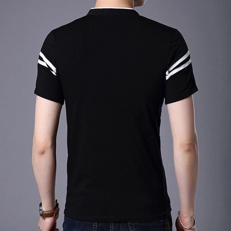 2025 Men's Casual Fashion Solid Color Short Sleeved Polo Shirt Stand Up Collar Versatile Comfortable Top