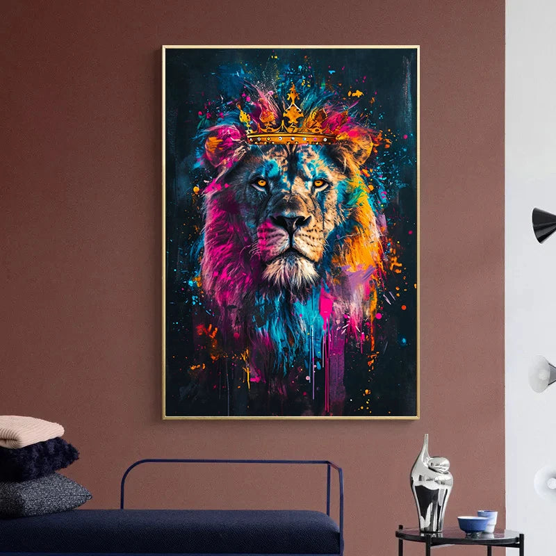 Abstract Animals Lion Tiger Wolf Graffiti Art Canvas Painting Colorful Animal Wall Art Poster Prints Pictures Living Room Decor