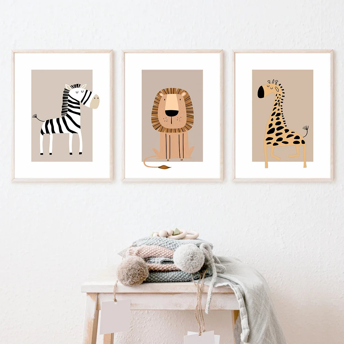 Set of 3 Bohemian Giraffe Toddler Mural Canvas, Zebra Forest Toddler Decoration, Interesting Lion Animal Printing Poster, Children's Forest Art Room, Toddler Printing, Toddler Decoration, Animal Toddler, Children's Room Decor