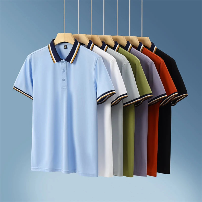 2025 New Men's Business Casual Short Sleeved Shirt Solid Color Polo Shirt Fashionable Breathable Comfortable Versatile Top