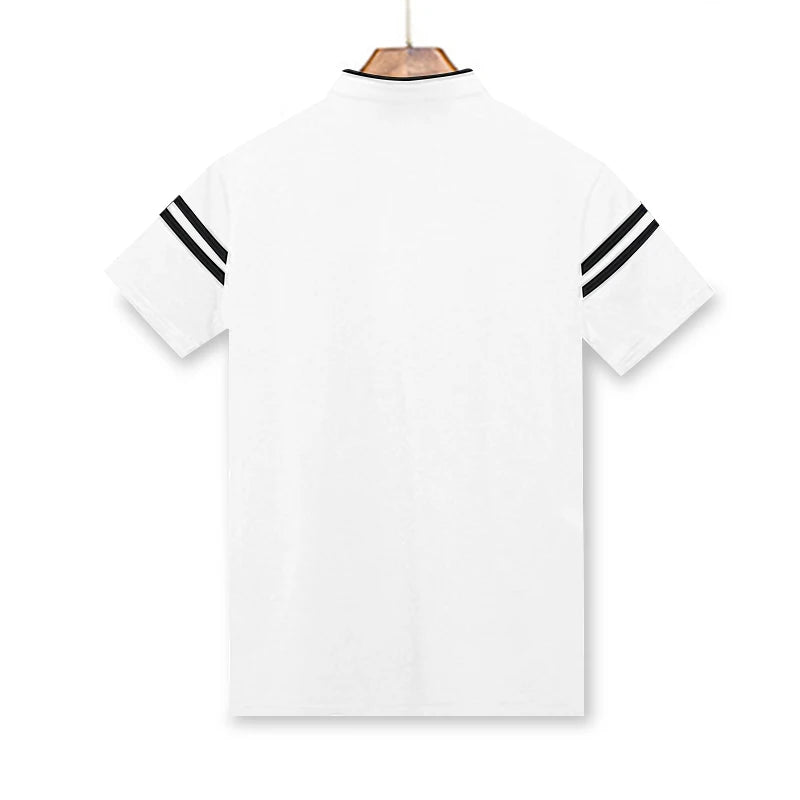 2025 Men's Casual Fashion Solid Color Short Sleeved Polo Shirt Stand Up Collar Versatile Comfortable Top