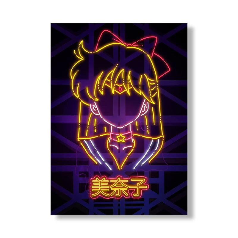 A2 A3 A4 Japanese Anime Neon Poster Sailor Moon Prints Canvas Painting Gamer Character Wall Art Pictures Girls Room Home Decor