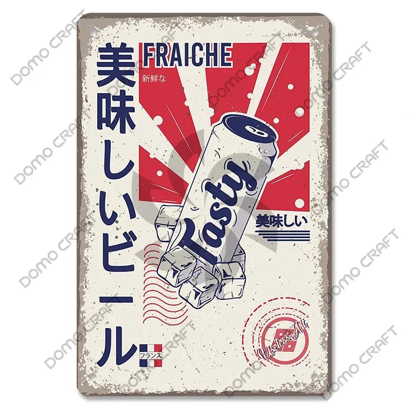 Retro Japanese Cartoon Comics Poster Metal Plate Takoyaki Noodles Fish Metal Sign Dining Room Club Wall Decor