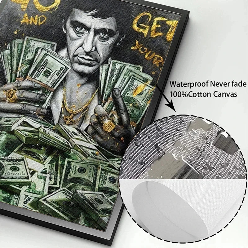 Scarface Tony Montana Series Motivational Quote Dollars/Money/Cash Canvas Painting Wall Pictures Bedroom Office Home Decoration