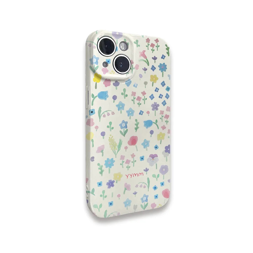 Korean Ins Full Screen of Shattered Flowers Case for IPHONE 16 ProMax 15 14 13 12 11 PRO Plus Acrylic TPU Two in One Phone Cases