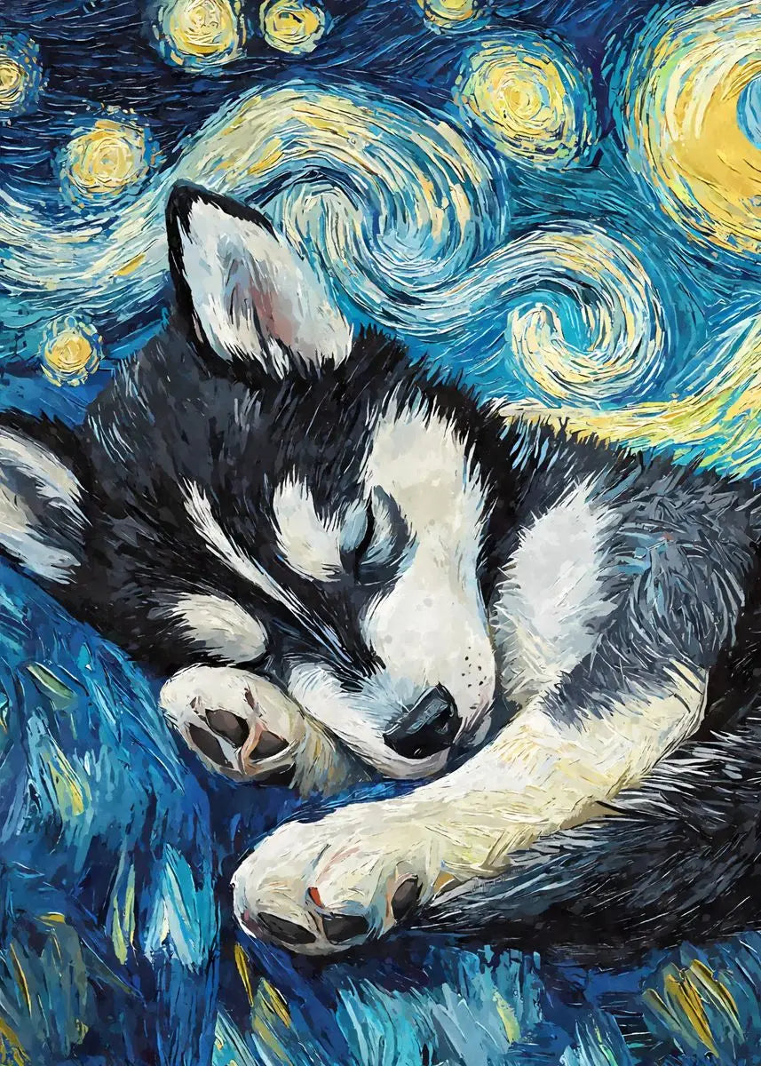 Starry Night Cute Animals Poster Cat Dog Axolotl Platypus Canvas Painting Abstract Wall Art Exhibition Living Room Home Decor