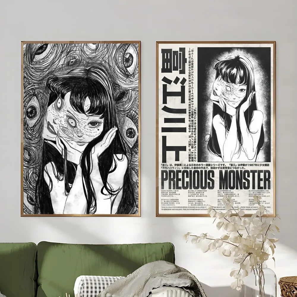 J-Junji Ito T-Tomie Retro Cool Girl Poster Sticky Wall Art Printing Waterproof Home Living Bed Room Bar Aesthetic Decor