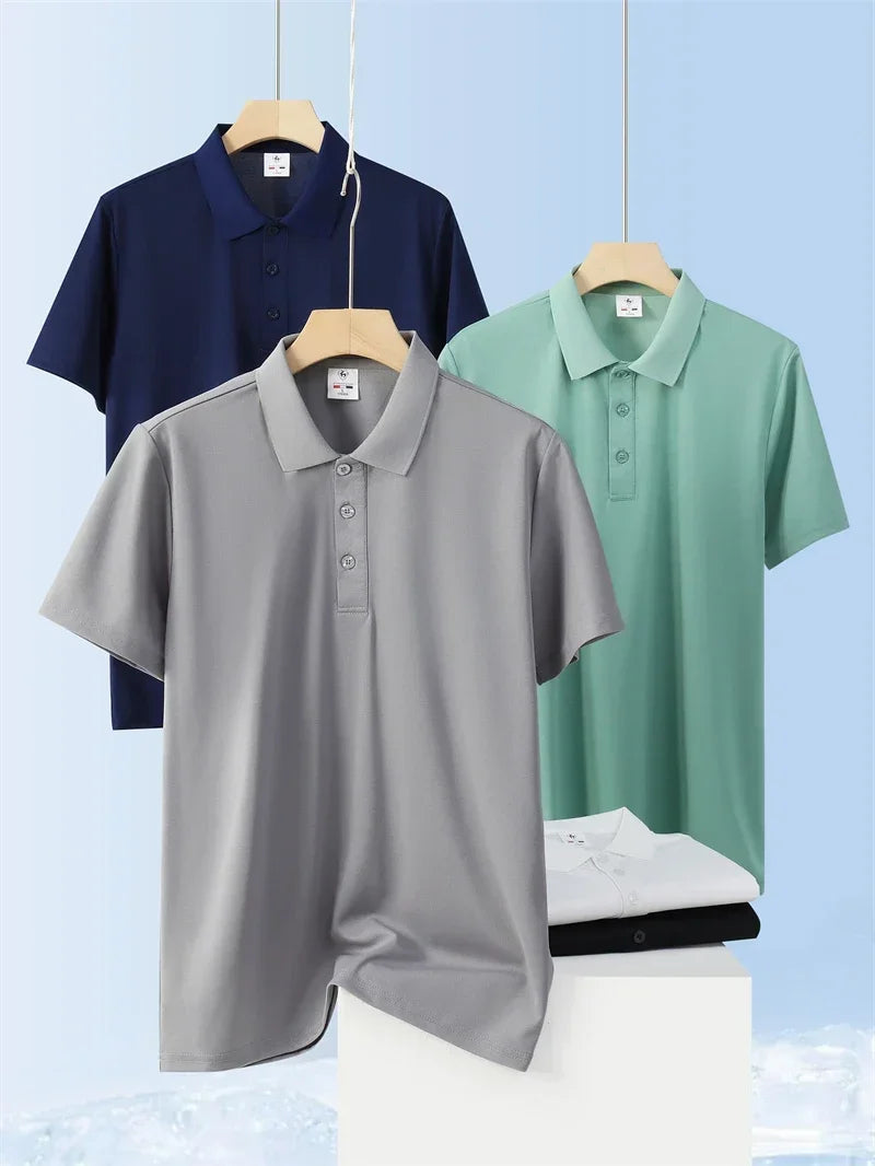 2025 New Men's Casual Solid Color Short Sleeved Polo Shirt Summer Fashionable and Comfortable Versatile Top