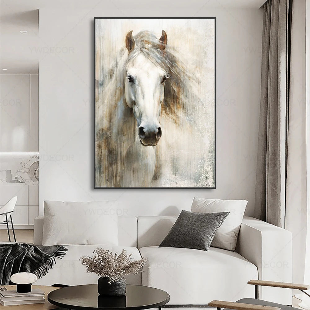 Abstarct White Horse Posters Canvas Prints Animal Painting Wall Art Picture for Living Room Modern Home Decoration NO FRAME
