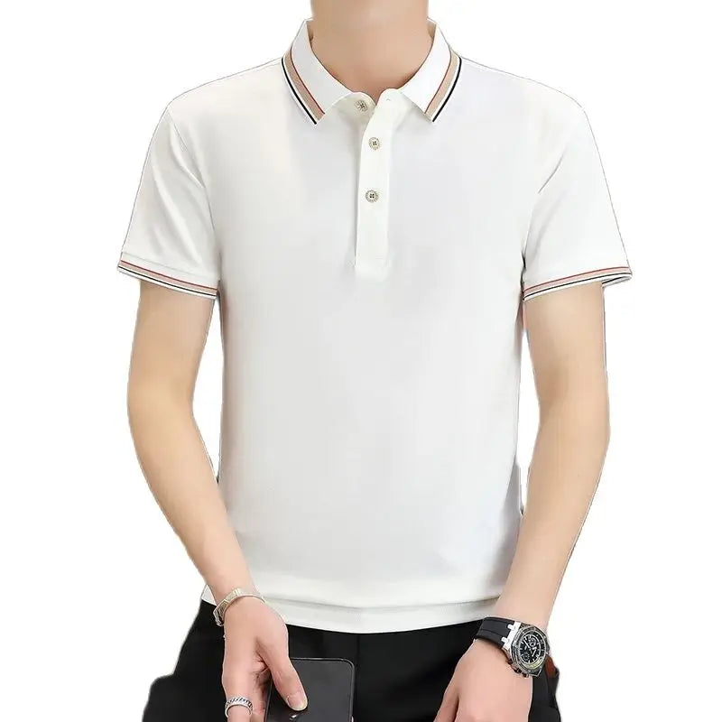 2025 Summer Casual Super Stretch Polo T-Shirt Men Turn Down Collar Slim Fit Solid Color Golf Top For Men Plus Size 4XL