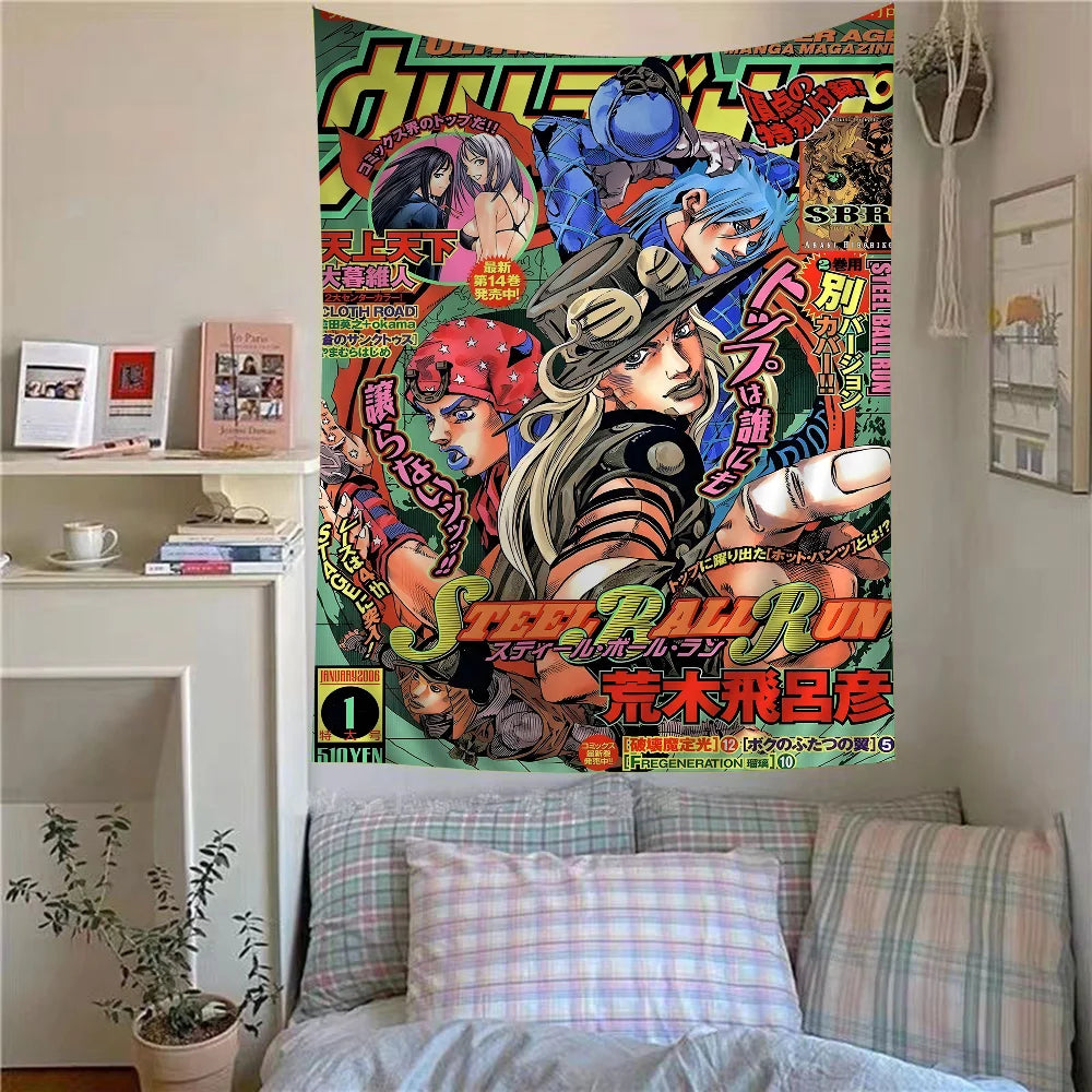 Anime JoJo Bizarre Adventure Retro Anime Tapestry Hippie Flower Wall Carpets Dorm Decor Wall Hanging Home Decor