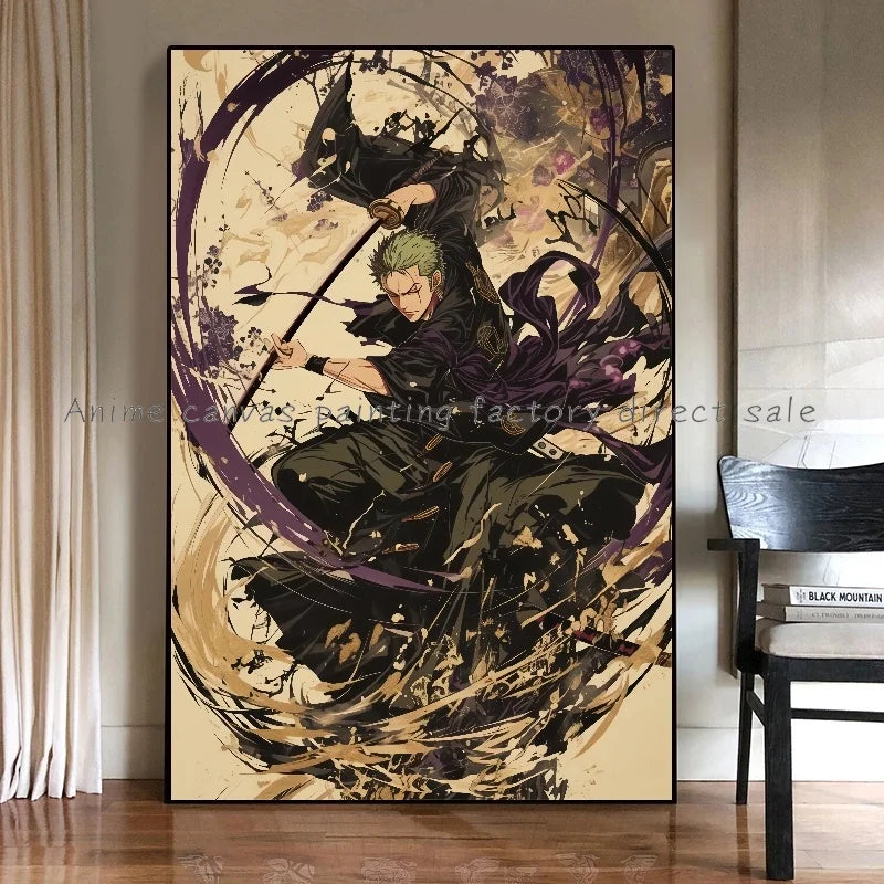 Anime One Piece Luffy Zoro Retro Poster Cafe Bar Fashion Home Wall Art Decorative Wall Painting Printed Canvas Painting