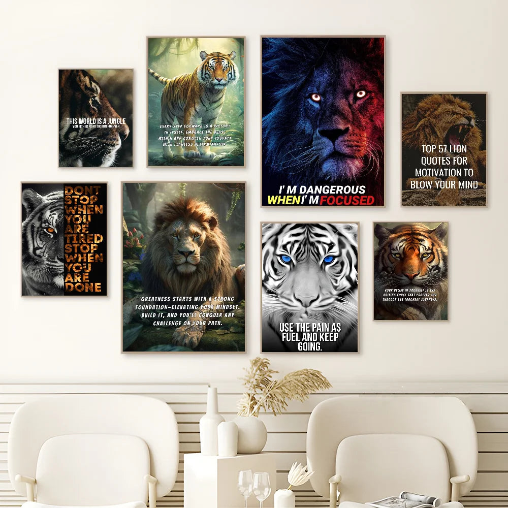 Lion Motivational Inspirational Quotes Animal Self-adhesive Art Poster HD Quality Wall Art Retro Posters for Home Home Decor