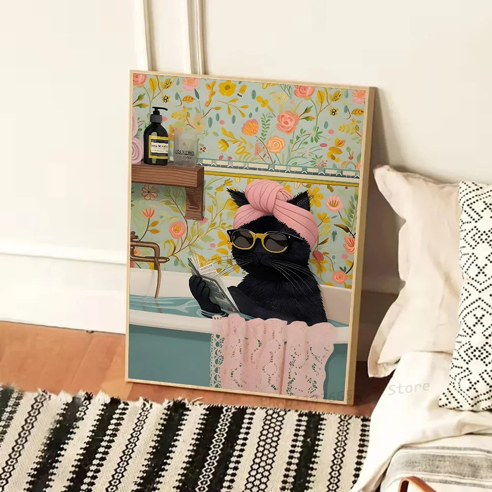 Colorful Bathtub Animal Tiger Zebra Black Cat Aesthetic Poster Paper Print Home Bedroom Entrance Cafe Art Painting Decoration