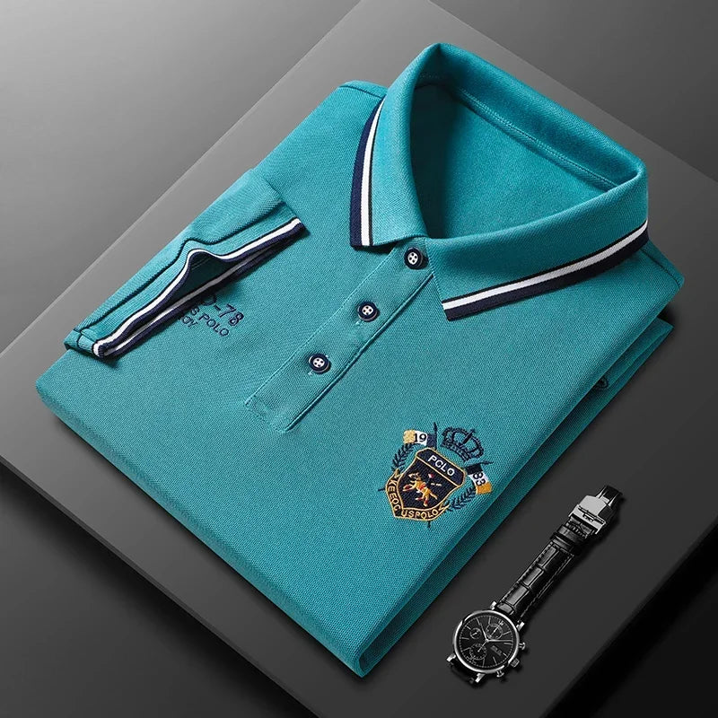 New Men's Casual Embroidery Short Sleeve Polo Shirt Fashion Solid Color Top
