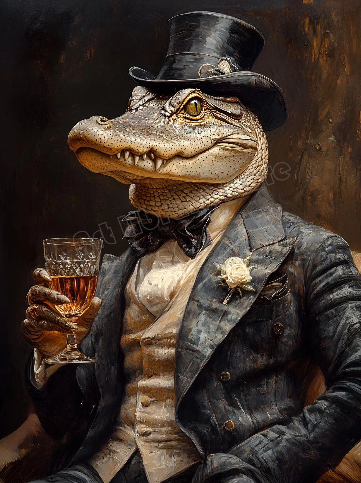 Retro Gentleman Rabbit Crocodile Portrait Renaissance Animals Human Body Poster Canvas Painting Wall Art Pictures Home Decor