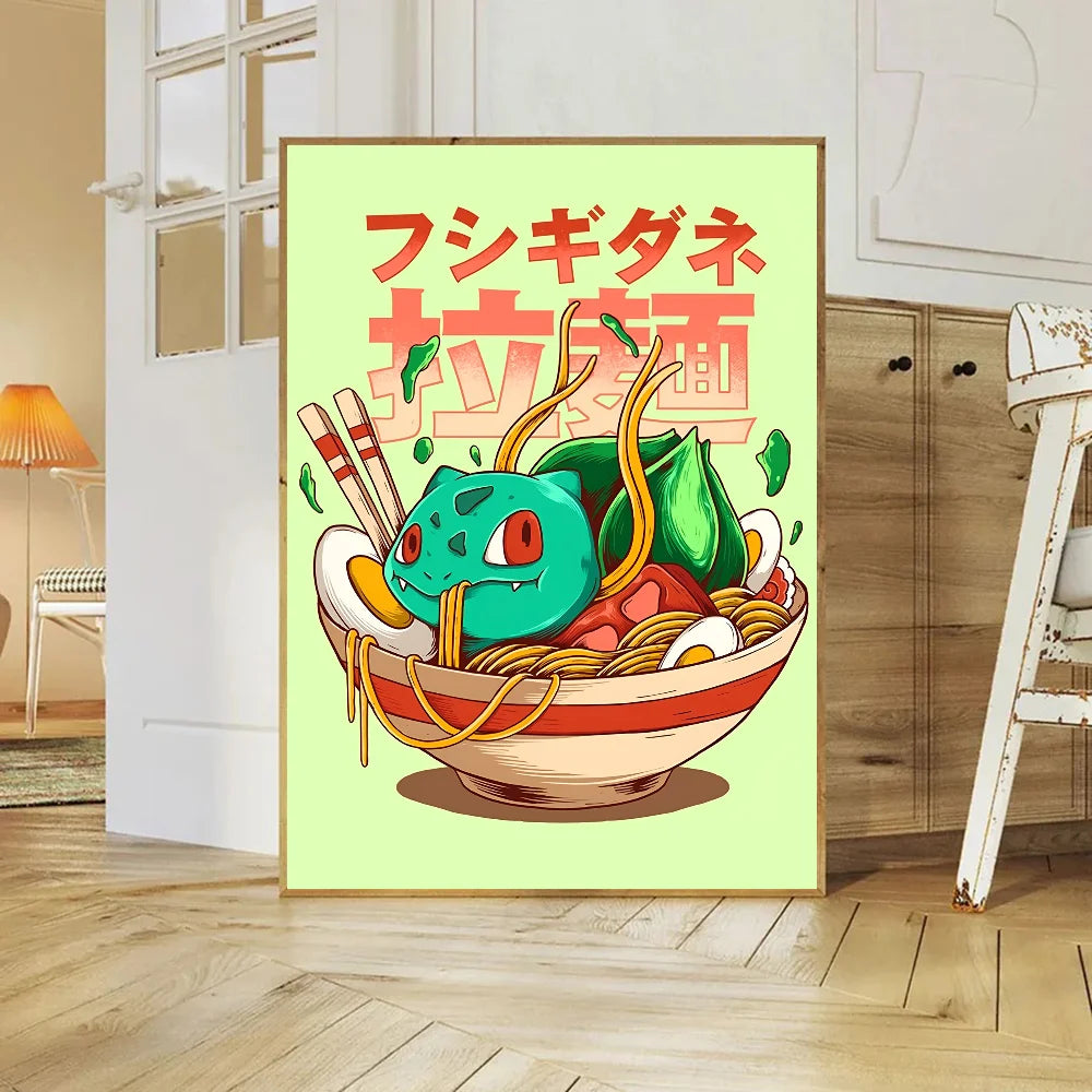 Miniso Anime P-Pokemon Poster Self-adhesive Art Waterproof Paper Sticker Coffee House Bar Room Wall Decor
