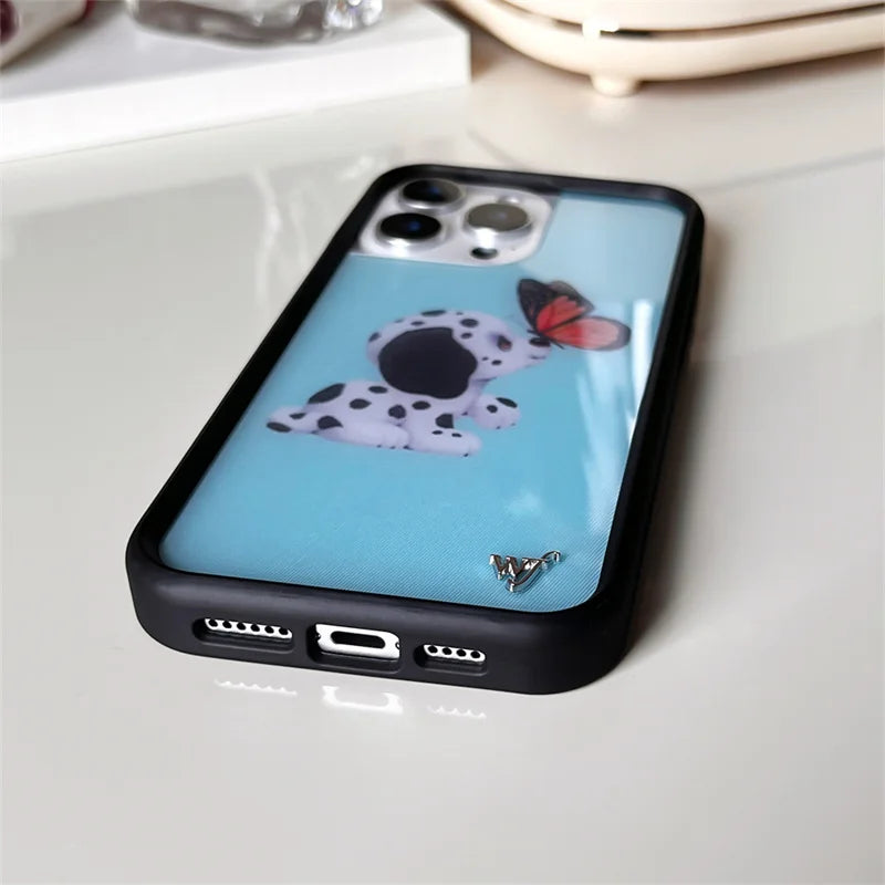 Wildflower 3D WF Metal Logo Anime Phone Case for iPhone 16 15 14 13 12 Pro Max Plus Lovely Dog Deer Camouflage Back Cover Funda
