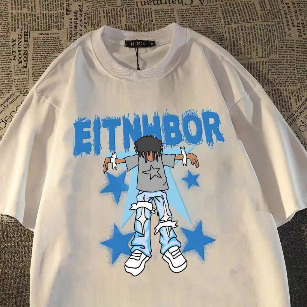 Fashion Hip Hop Smoking boy Print T-shirt Men Summer 100%Cotton Short Sleeve T-shirt Casual Y2k Top Cool Streetwear Men clothing