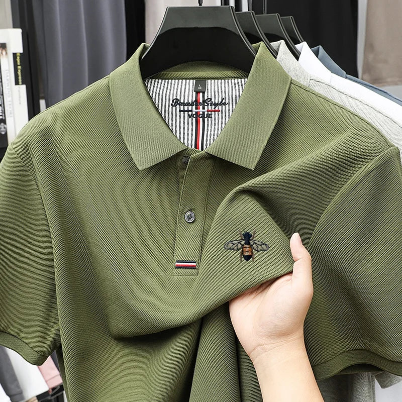 %Cotton letter jacquard lapel short sleeved T-shirt men's high-end brand Little Bee embroidery fashion trend summer polo shirt