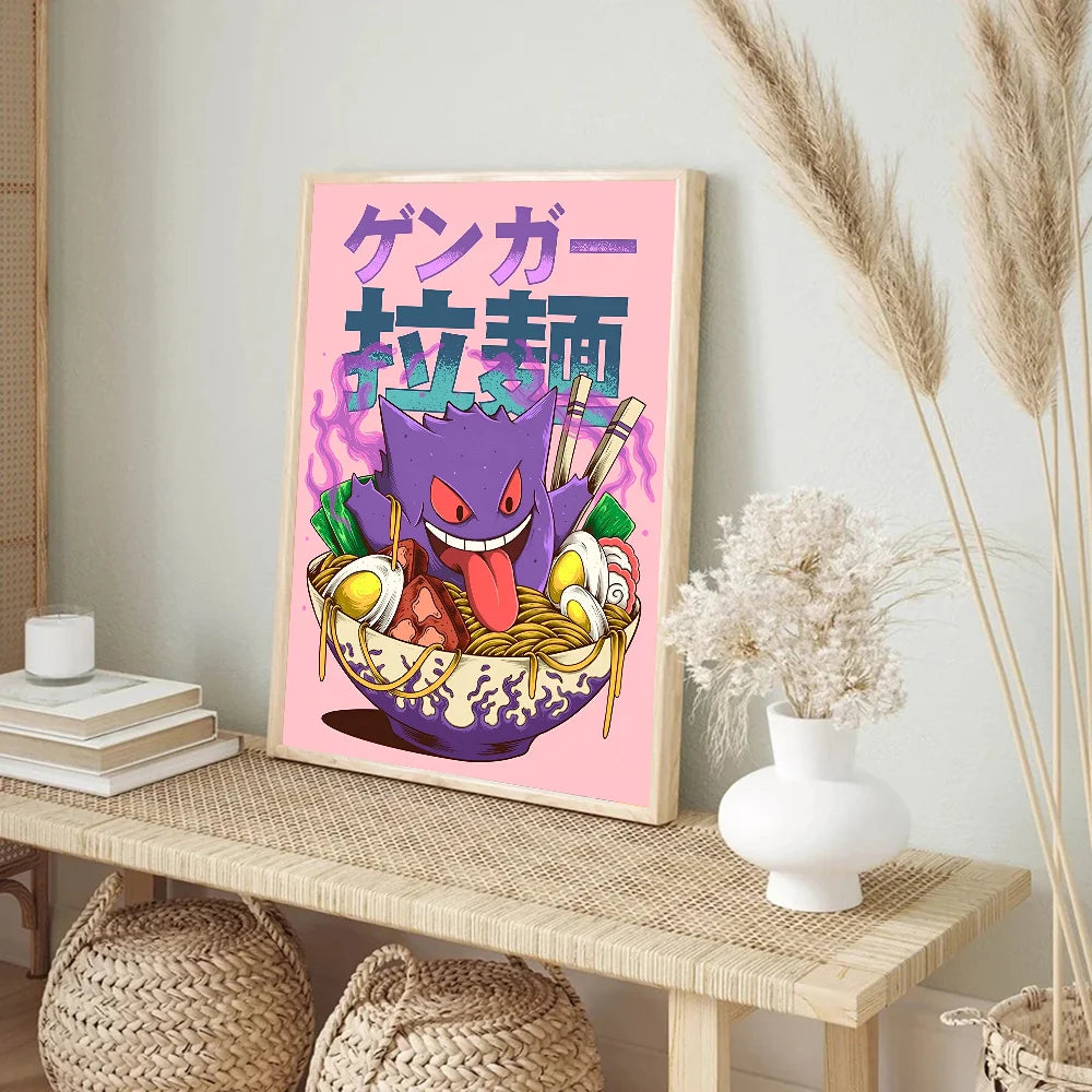 Miniso Anime P-Pokemon Poster Self-adhesive Art Waterproof Paper Sticker Coffee House Bar Room Wall Decor