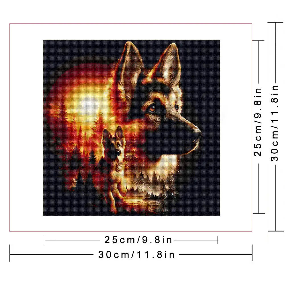 Huacan Dog Diamond Mosaic Sunset Tree Full Square Round Drill Diamond Painting Animal Bedroom Decoration Unique Gift