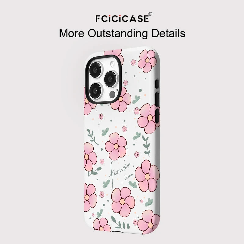Flower Print Case For iPhone 16 15 Pro Max 14 Plus 13 12 Pro 11 Acrylic TPU Two in one Magnetic Shockproof Phone Cases