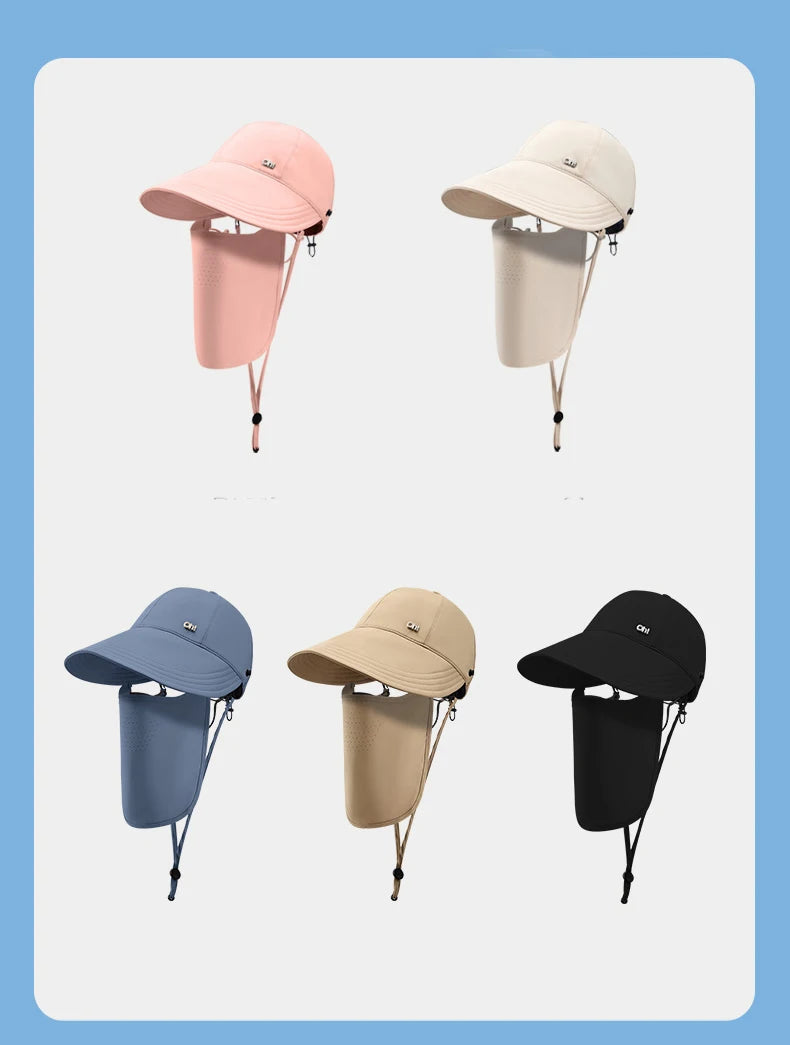OhSunny Women Baseball Cap 2024 New Fashion Spring Summer Adjustable Sun Visor Anti-UV UPF1000+ Hats with Face Protective Scarf