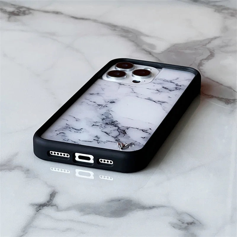 Wildflower Glossy 3D Full Marble Spider Web Pattern Phone Case For iPhone 16 15 14 13 12 Pro Max WF Letter Anti-Fall Hard Cover