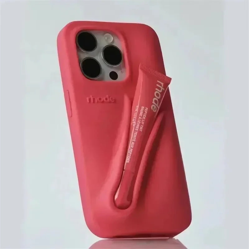 Autumn Edition New Rhode DIY Lipstick Lip Holder Soft Silicone Case for IPhone 16 15 14 13 12 11 Pro Max Plus Phone Stand Cover