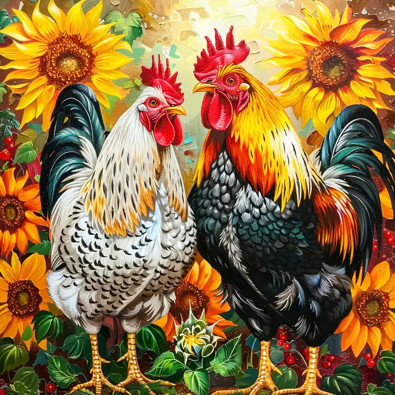Huacan Full Diamond Mosaic Animal Chicken 5d Drill Painting Landscape Kit Farm Embroidery Sunflower Home Decoration Diy Gift
