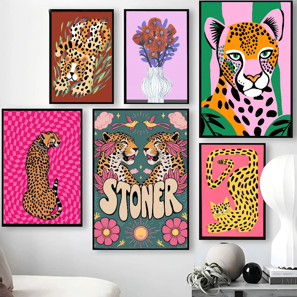 Wild Leopard Tiger Vase Flower Poster Poster Paper Print Home Living Room Bedroom Entrance Bar Cafe Art Painting Decoration