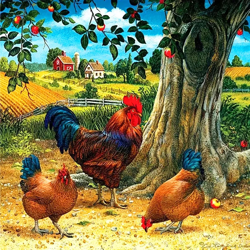Huacan Full Diamond Mosaic Animal Chicken 5d Drill Painting Landscape Kit Farm Embroidery Sunflower Home Decoration Diy Gift