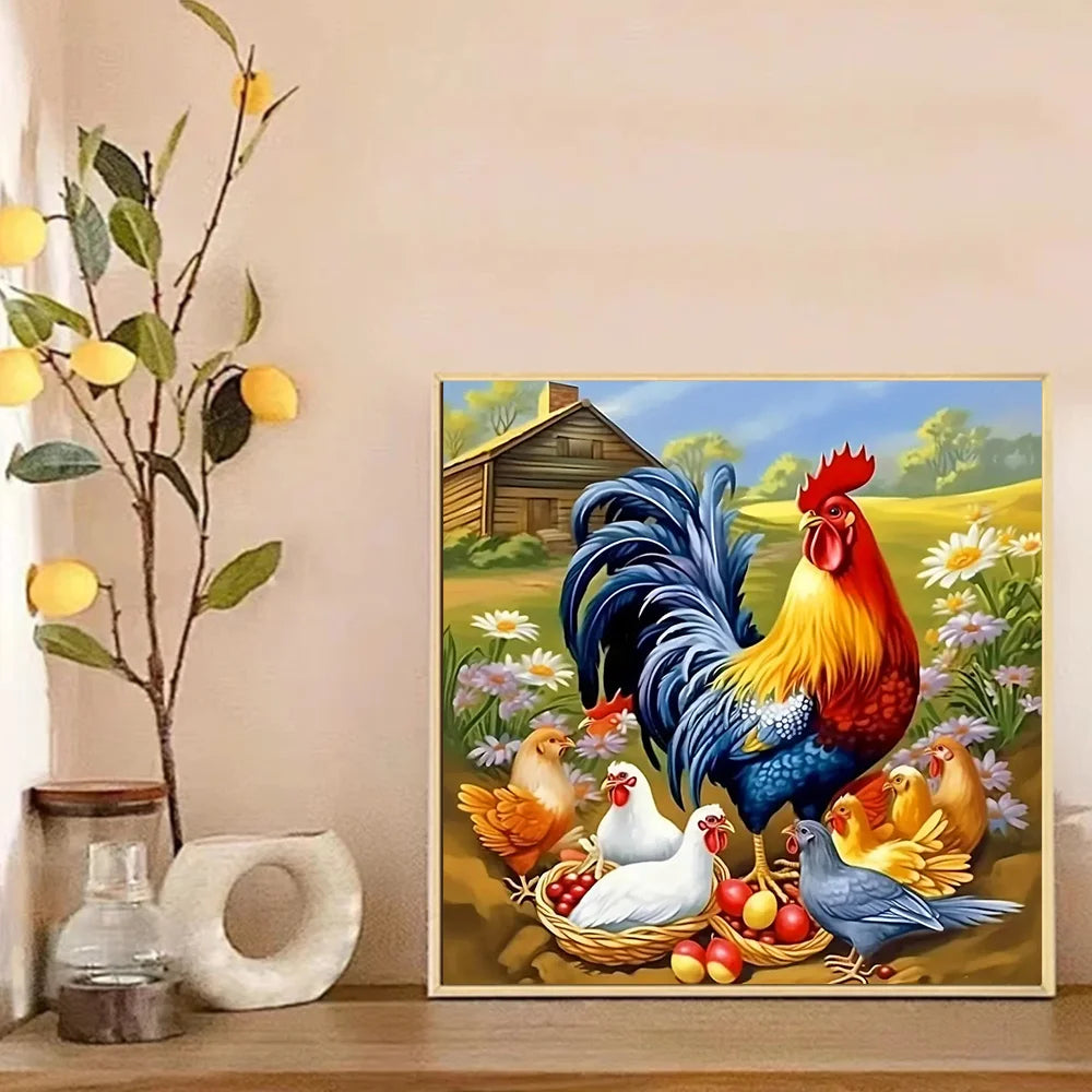 Huacan Full Diamond Mosaic Animal Chicken 5d Drill Painting Landscape Kit Farm Embroidery Sunflower Home Decoration Diy Gift
