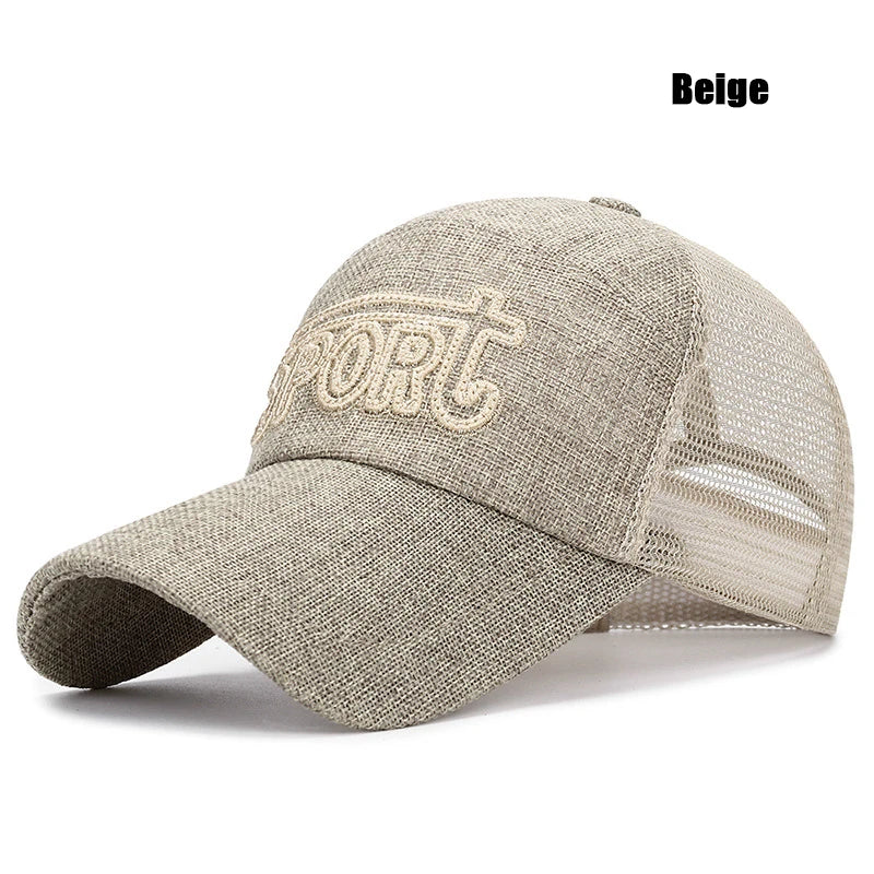 New Fashion Outdoor Sport Baseball Cap Casual Snapback Hats linen mesh fabric embroidery Suitable for spring summer and autumn