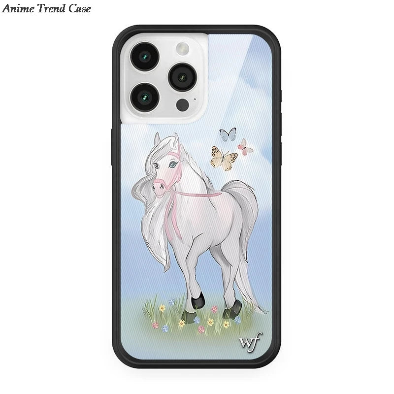 Wildflower 3D WF Metal Logo Phone Case for iPhone 16 15 14 13 12 Pro Max Plus 14pro 16pro Animal Butterfly Horse Fox Cover Funda