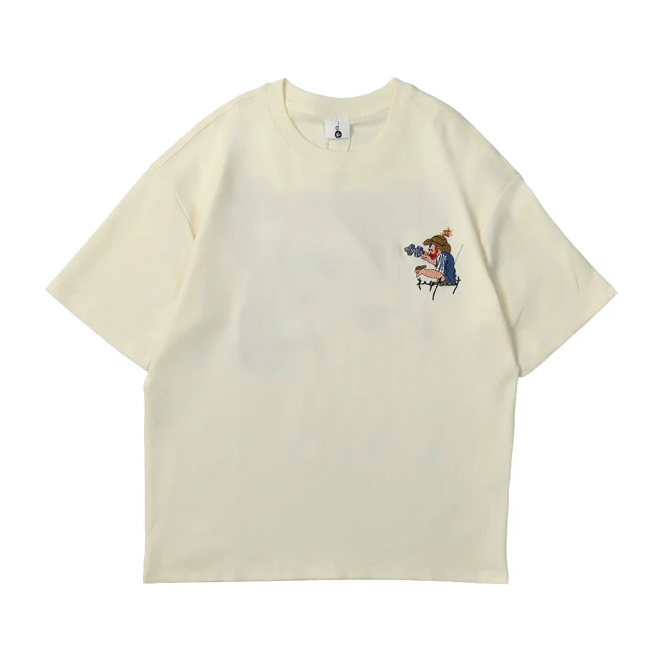 Embroidered short sleeved T-shirt Men's 2025 New Summer trend Jigsaw print loose Tee Casual versatile tops clothing