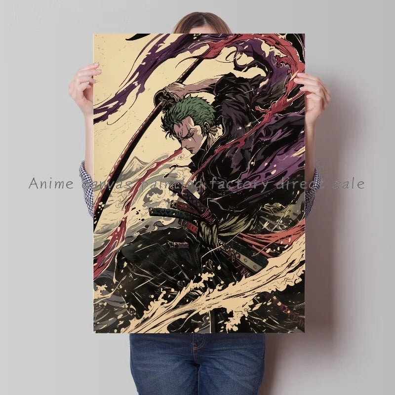 Anime One Piece Luffy Zoro Retro Poster Cafe Bar Fashion Home Wall Art Decorative Wall Painting Printed Canvas Painting