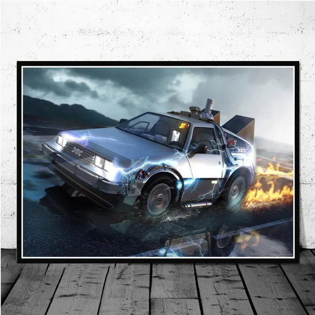 Back To The Future Car Canvas Art Print Retro Movie Wall Decor for Living Room Home Decor Poster