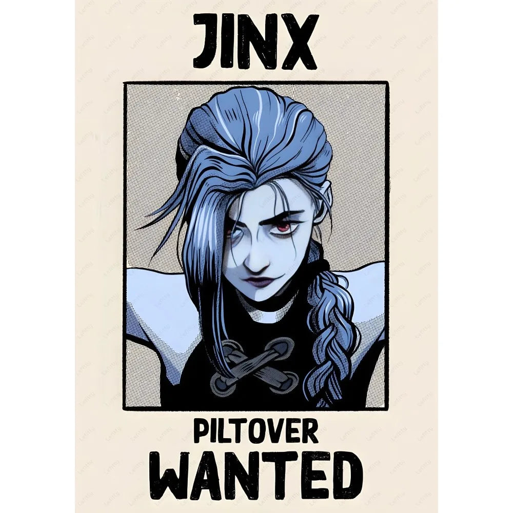 Cartoon Anime Game Arcane J-Jinx Main Art Poster Sticky Wall Art Printing Waterproof Home Living Bed Room Bar Aesthetic Decor