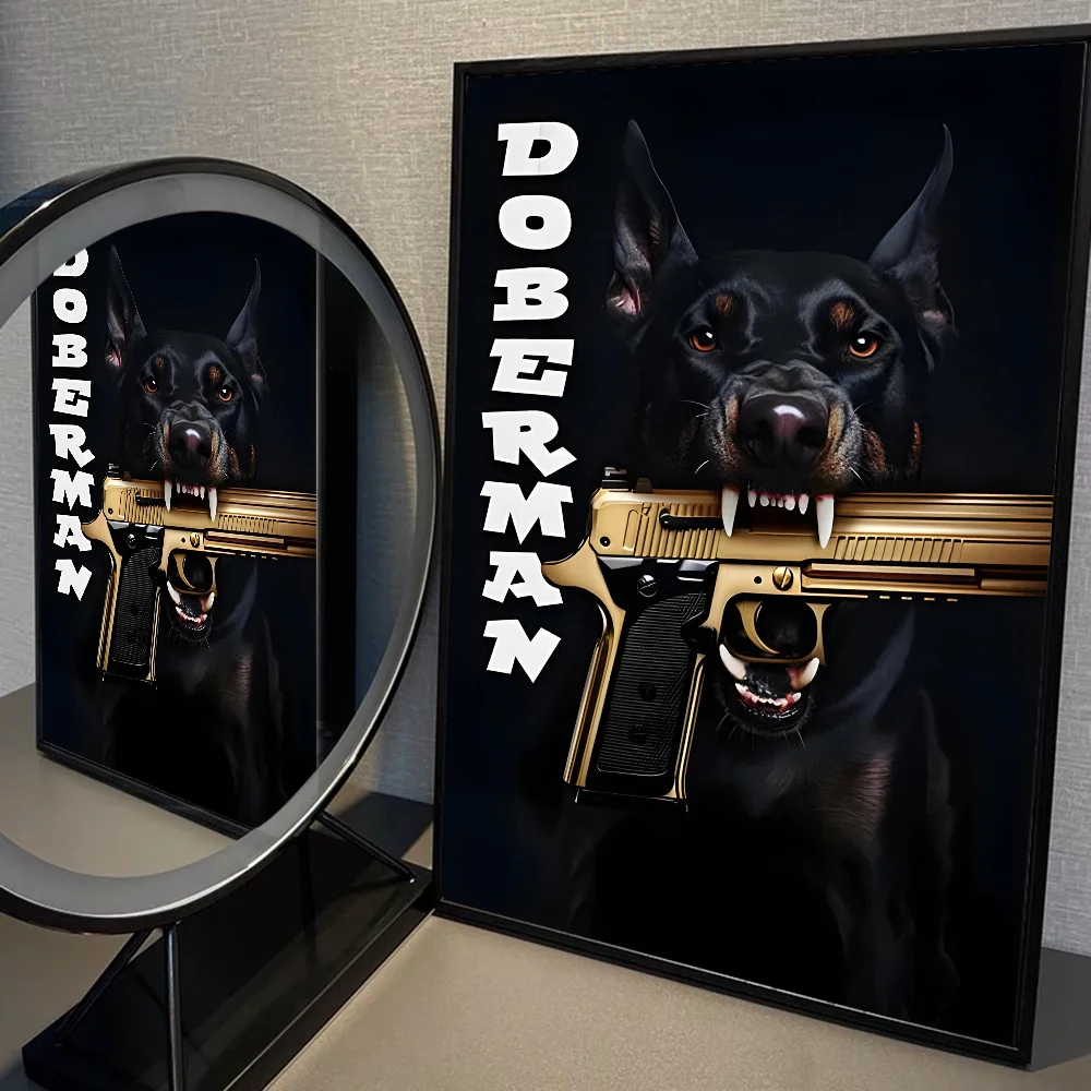 Modern Fashion Black Doberman Dog Whitepaper Poster HD Quality Poster Wall Art Painting Study Room Wall Decor